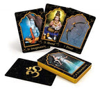 Set of tarot cards with illustrated figures and symbols on a white background