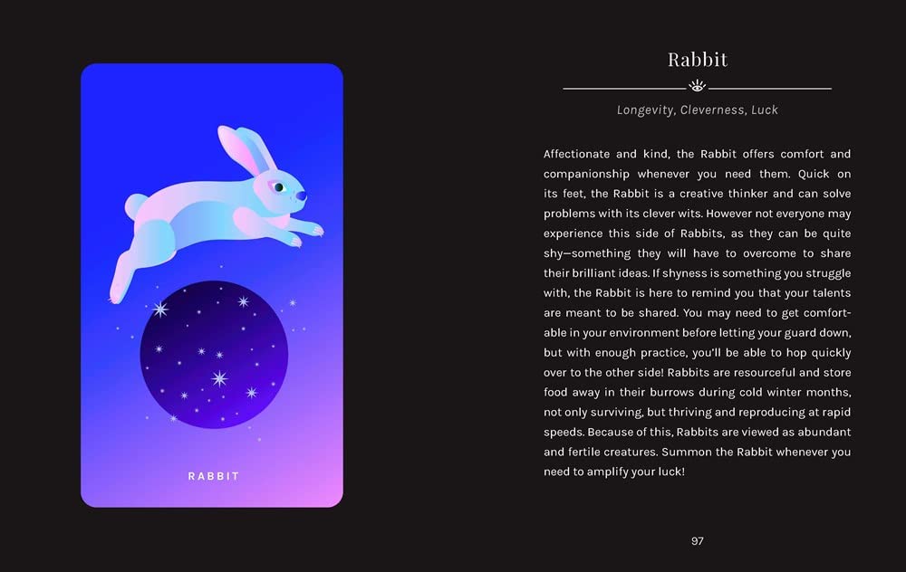 Card with a rabbit illustration and text on a black background