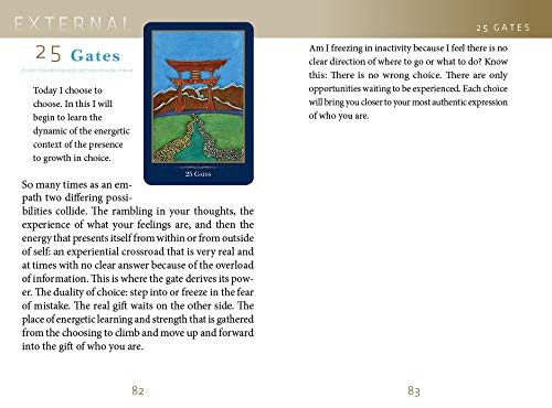 Page from a book or magazine featuring a tarot card titled '25 Gates' with text and a visual of a gate.