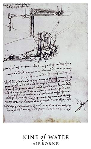 Technical drawing with text on a white background, featuring the title 'Nine of Water Airborne'.
