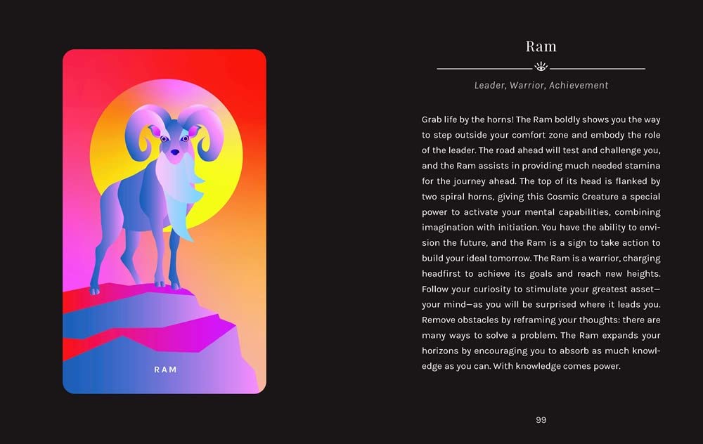 Card with a colorful ram illustration and text on a black background