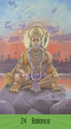 Statue of a deity with a colorful sky and palm trees in the background, labeled '24 Balance'.