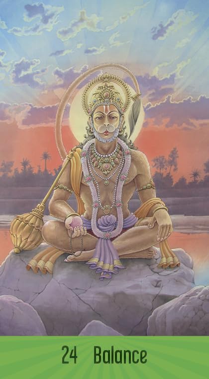 Statue of a deity with a colorful sky and palm trees in the background, labeled '24 Balance'.