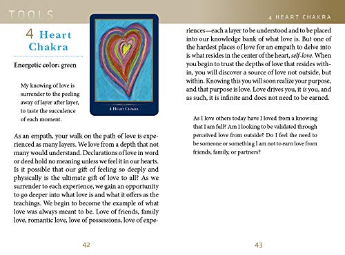 Page from a book about the Heart Chakra with a colorful heart illustration on a blue background.