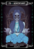 Illustration of a skeleton with horns and blue roses on a dark background, labeled '29th Anniversary'.