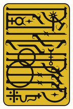 Black abstract design on a yellow background