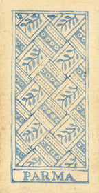 Decorative card with geometric pattern and 'Parma' text on a beige background