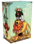 Box for 'This Might Hurt' Tarot Deck featuring a woman with a lion.
