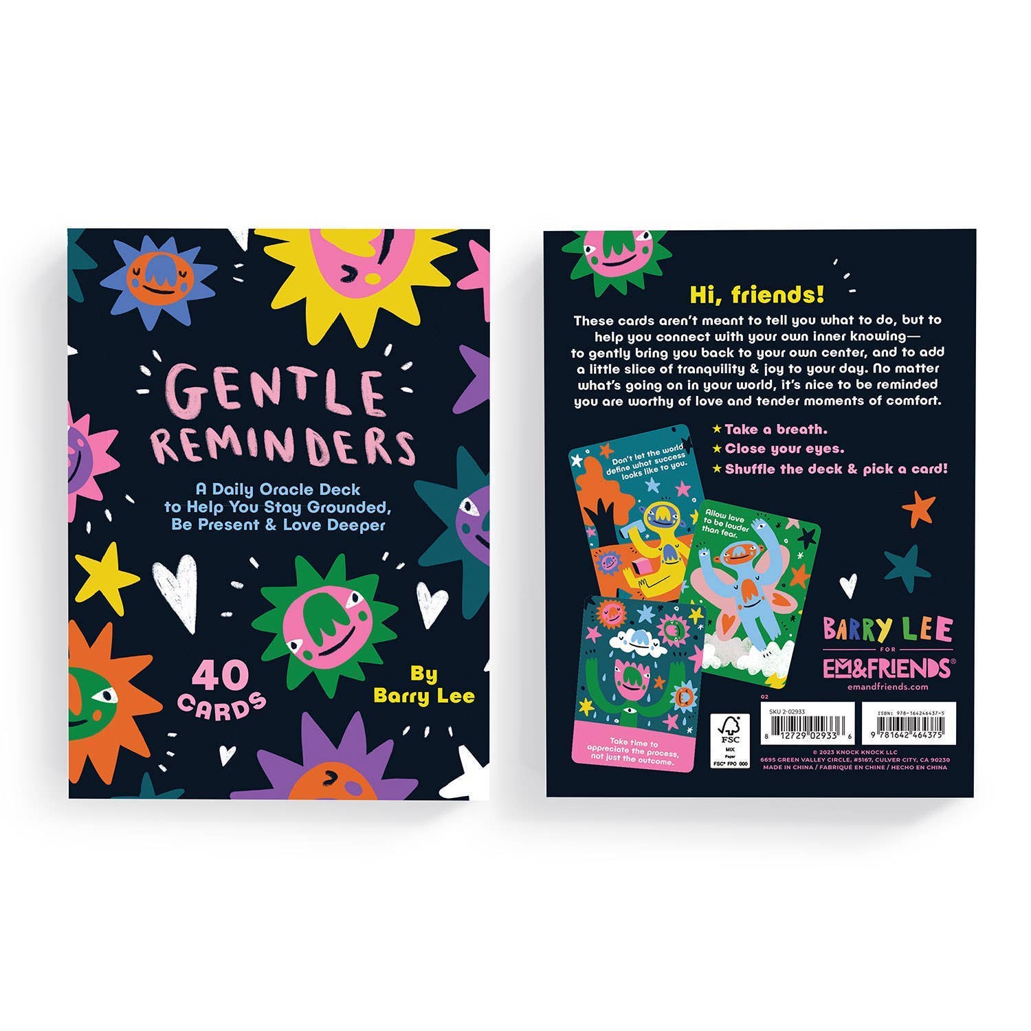 Gentle Reminders card deck packaging with colorful designs on a white background