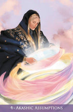 Woman in dark hooded garment with colorful, swirling light effect