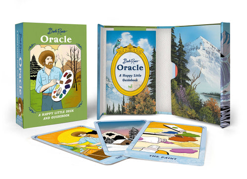 Bob Ross Oracle card set with cards and packaging on a white background