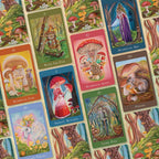 Collection of colorful tarot cards with forest-themed illustrations