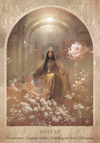 Woman with angel wings and flowers in a decorative setting with text at the bottom.