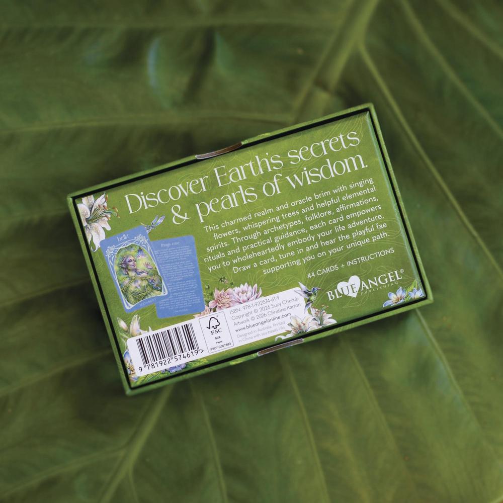 Card game box titled 'Discover Earth's secrets & pearls of wisdom' on a green leafy background
