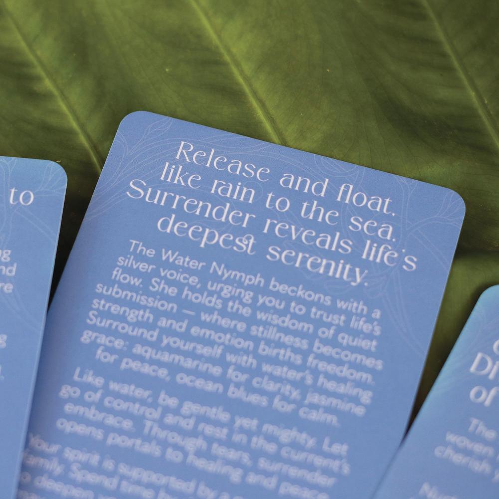 Blue card with text on a green leaf background