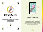 Card featuring a crystal with text about crystals and their properties on a colorful background.