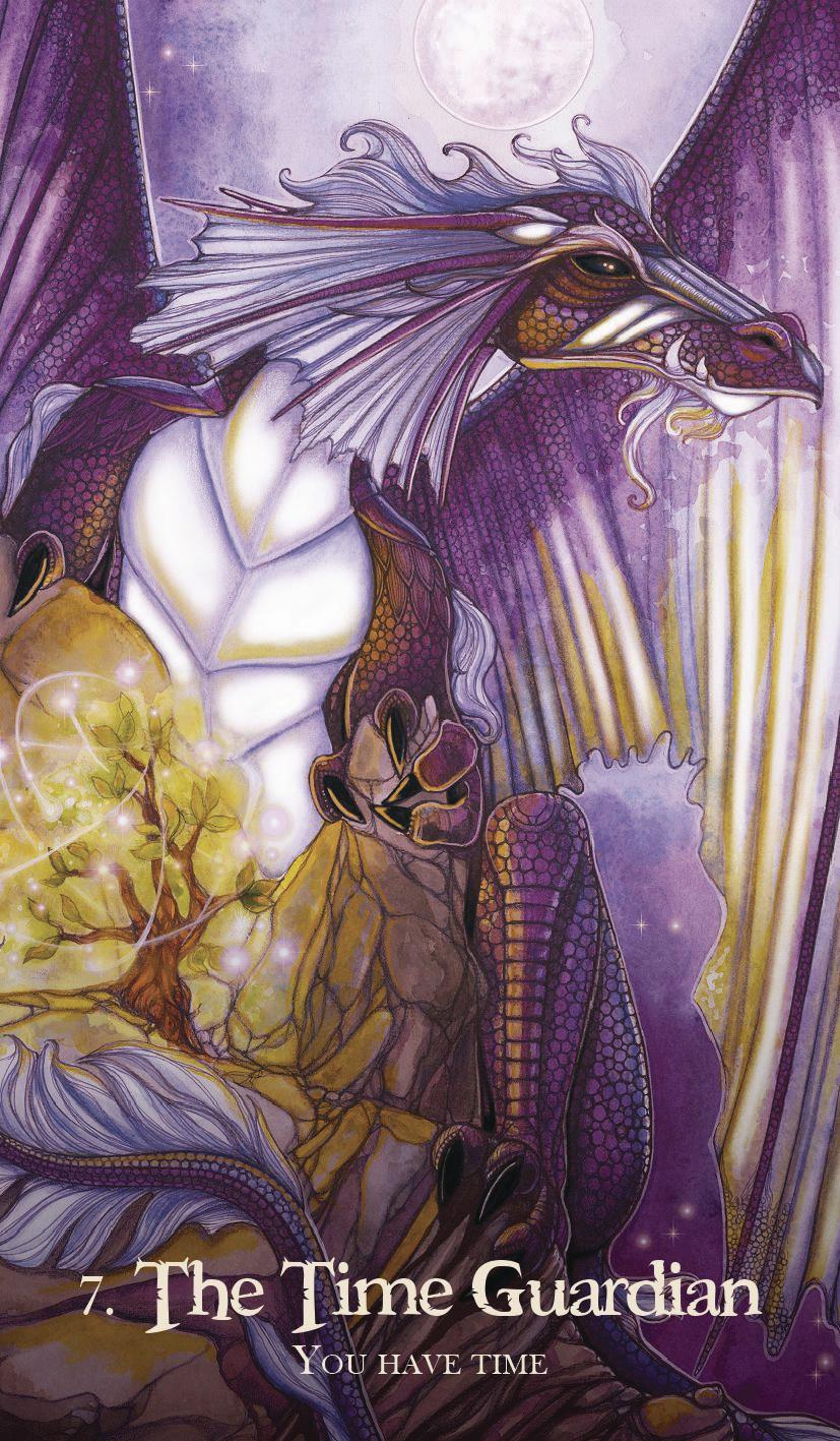Illustration of a dragon labeled 'The Time Guardian' with mystical elements.