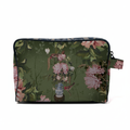 Floral patterned pouch with pink flowers and green leaves on a white background