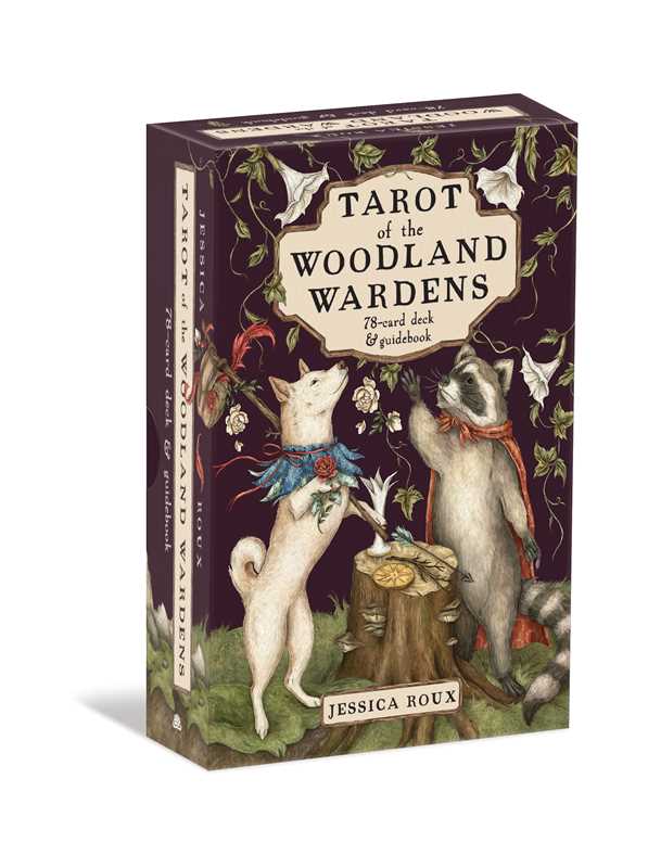 Tarot of the Woodland Wardens packaging with illustrations of animals and text on a white background