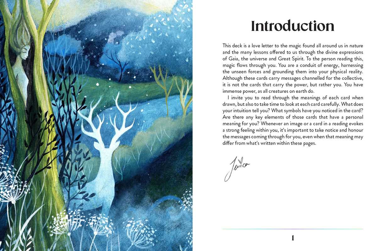 Magical forest illustration with text on an introduction page