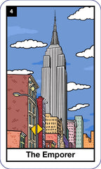 Card titled 'The Emporer' featuring the Empire State Building against a blue sky with clouds.