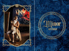 Magical book cover with a character in a robe and 'Minor arcana' text on a blue textured background
