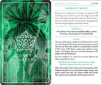 Green tarot card with intricate design and text on money and careers.