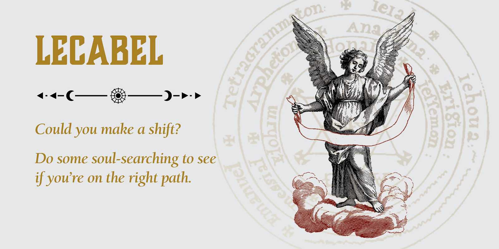 Decorative banner with angelic figure, text, and Lecabel branding.