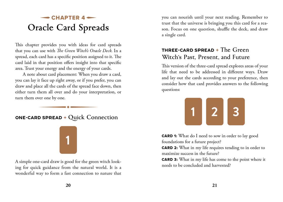 Page from a book on Oracle Card Spreads with text and card symbols.