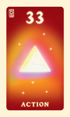Card with a glowing triangle and 'Action' text on a red background