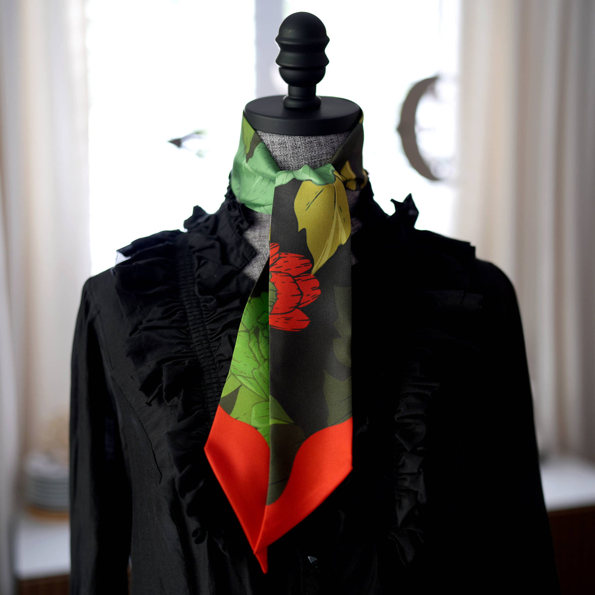 Skinny Silk Scarf / Tarot Tie - Secret Peony Garden
