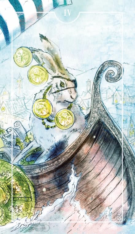 Illustration of a rabbit with lemons and a ship in the background