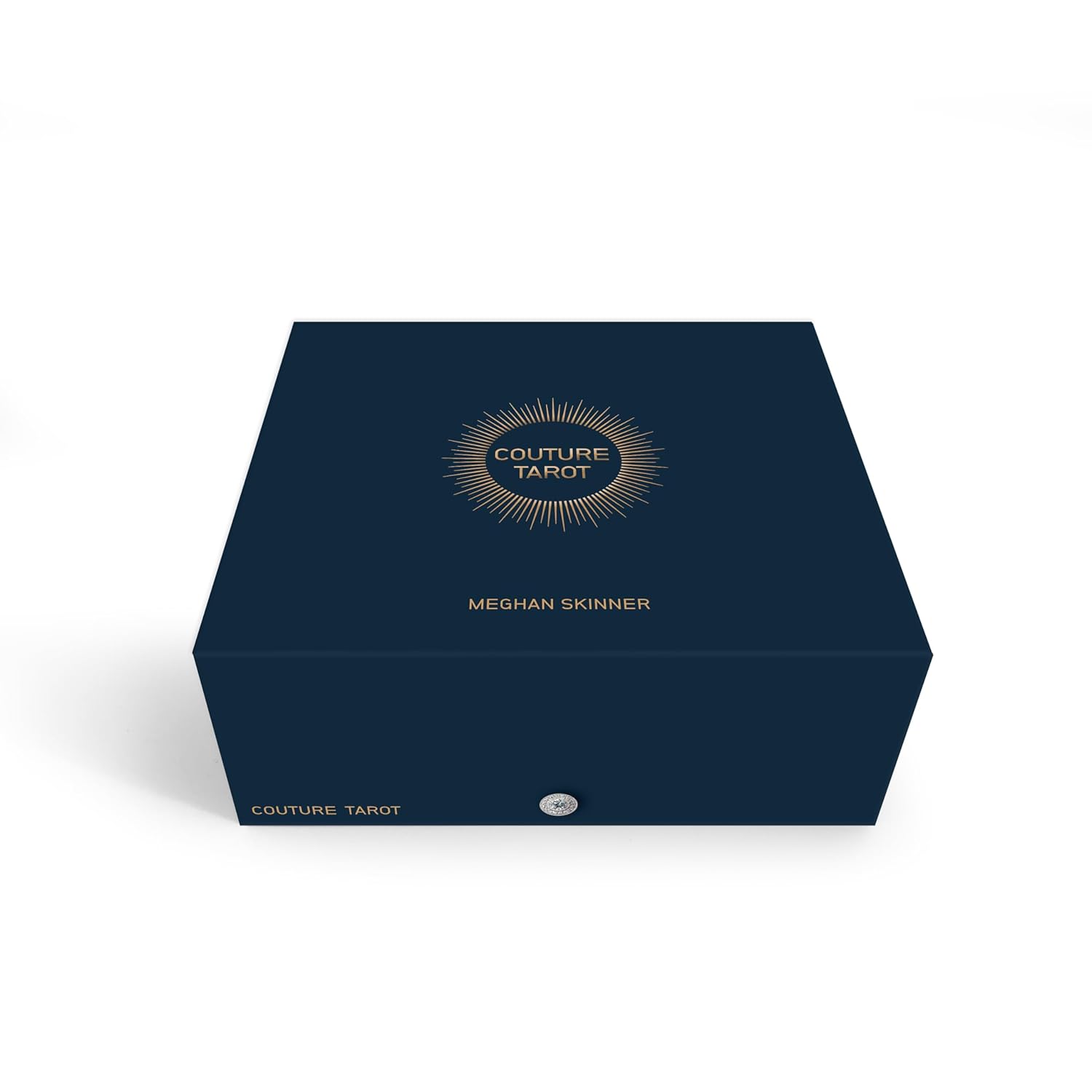 Blue box with 'Couture Tarot' and 'Meghan Skinner' branding on a white background