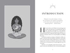 Book page with illustration of a person holding a sign and text on a gray background