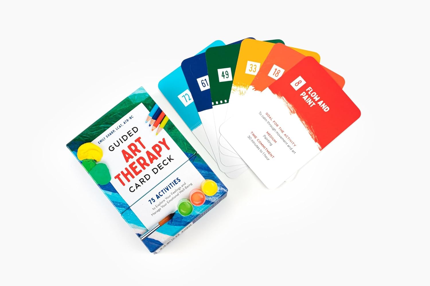 Colorful card deck with a guide on a white background