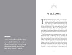Book page with 'Welcome' text and a quote on a white background