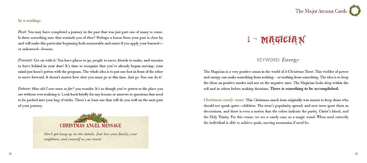 A printed page from a book or booklet titled 'The Major Iramanic Cards' with a reading section on the left and a card description for '1 - Magician' on the right. The page has a cream background with black text and a small red title accent.