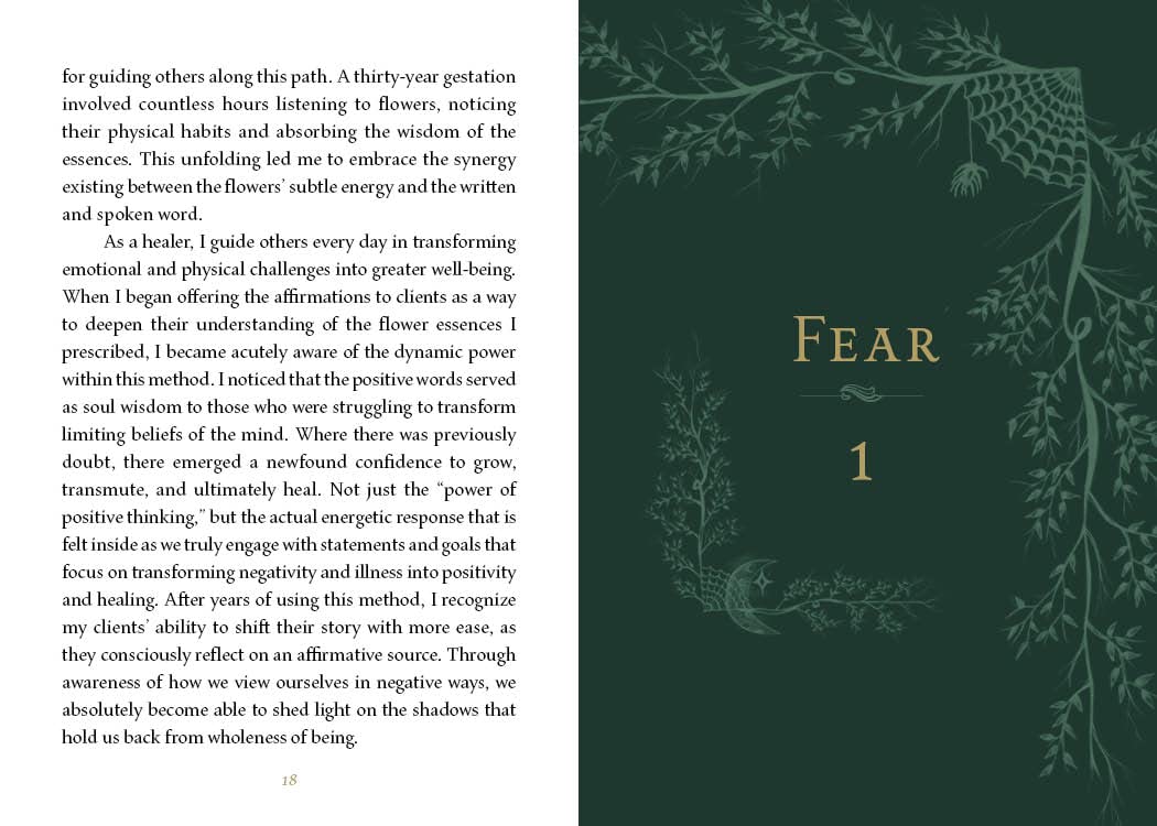 Book page with text and decorative floral design on a white background