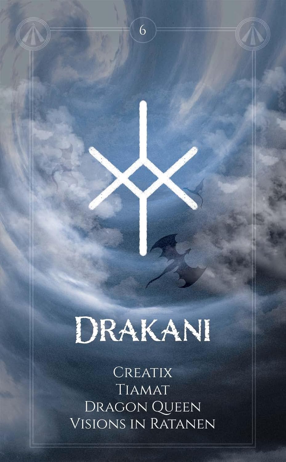 Cover of 'Drakani' with a central symbol and cloud-like background