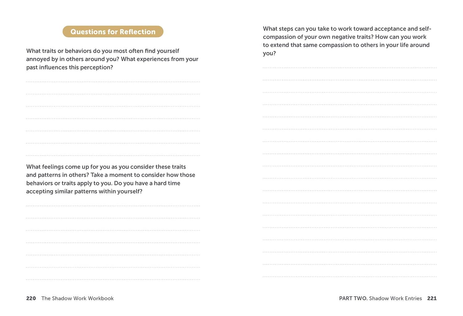 Page from a workbook with reflective questions on a white background