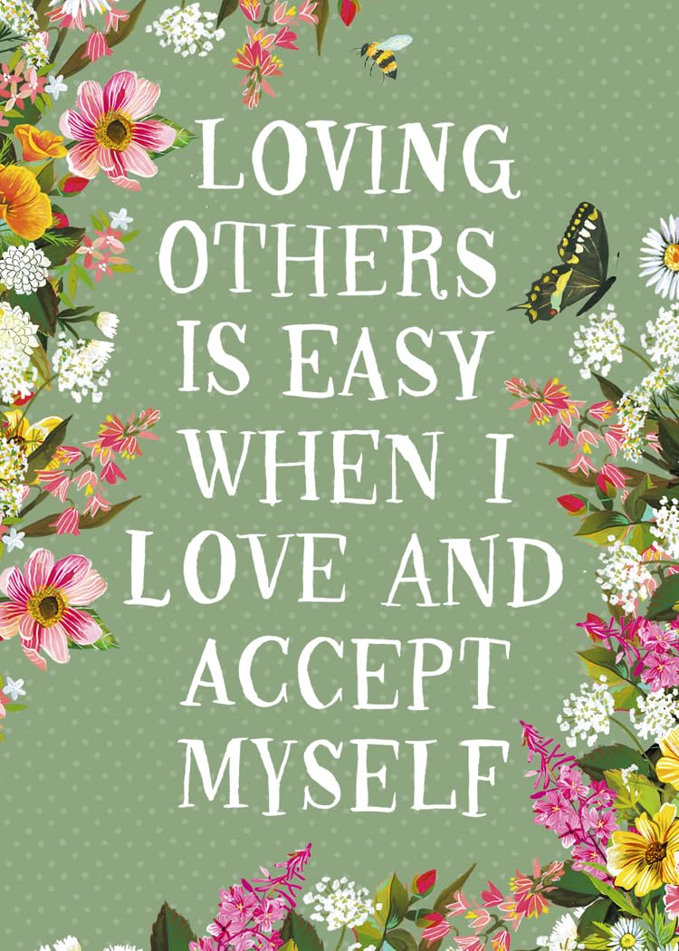 Motivational quote surrounded by flowers and butterflies on a green background