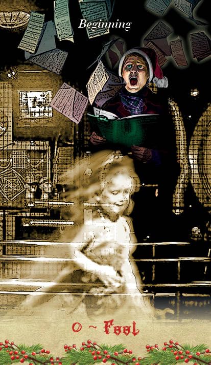Collage with a child reading a book and text 'Beginning' and 'O Fool' at the top and bottom, respectively.