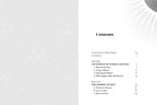 A printed table of contents page from a book or booklet, with black text on a white page and a light gray textured area on the left side.