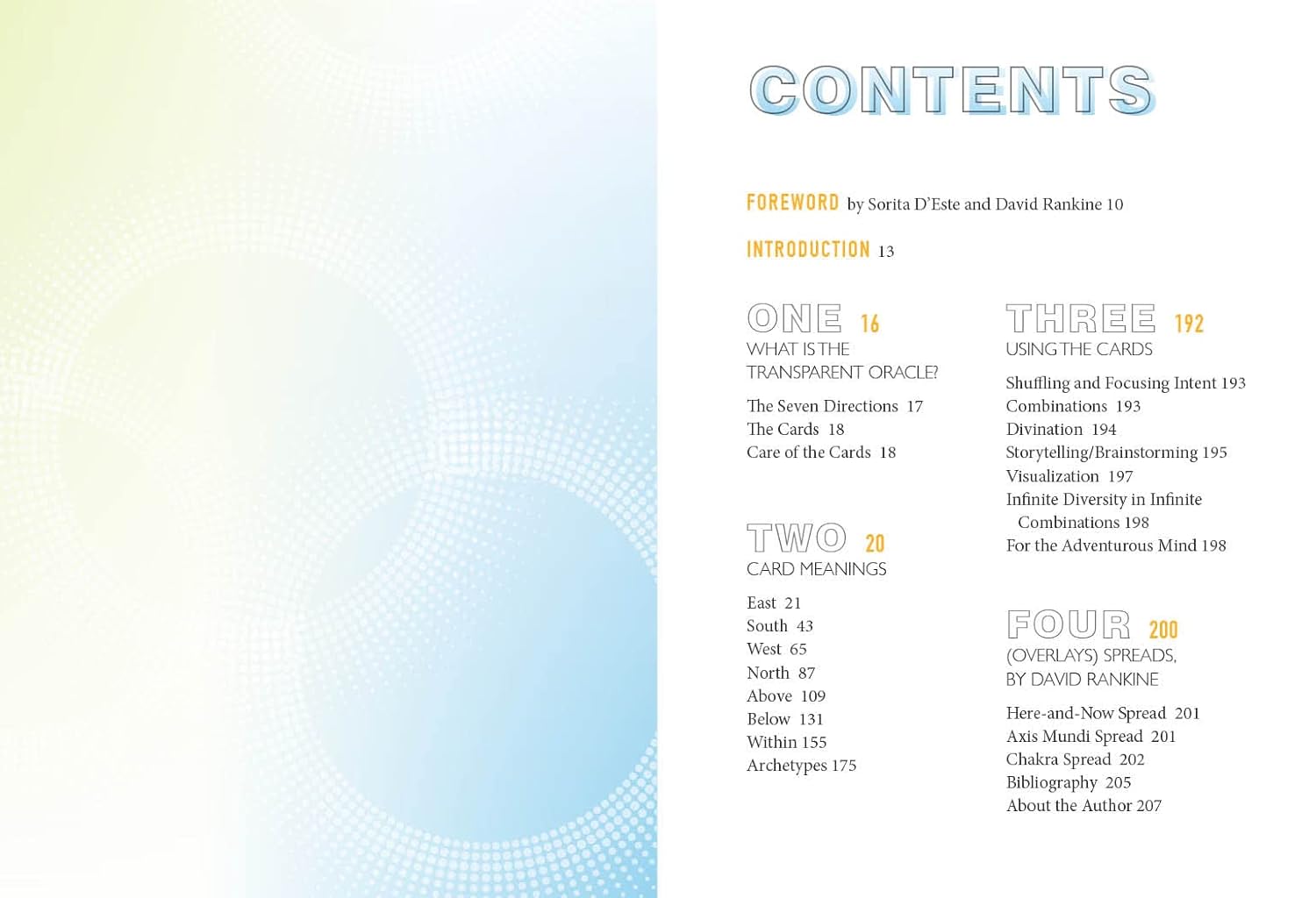 Table of contents for a book or guide with a gradient background