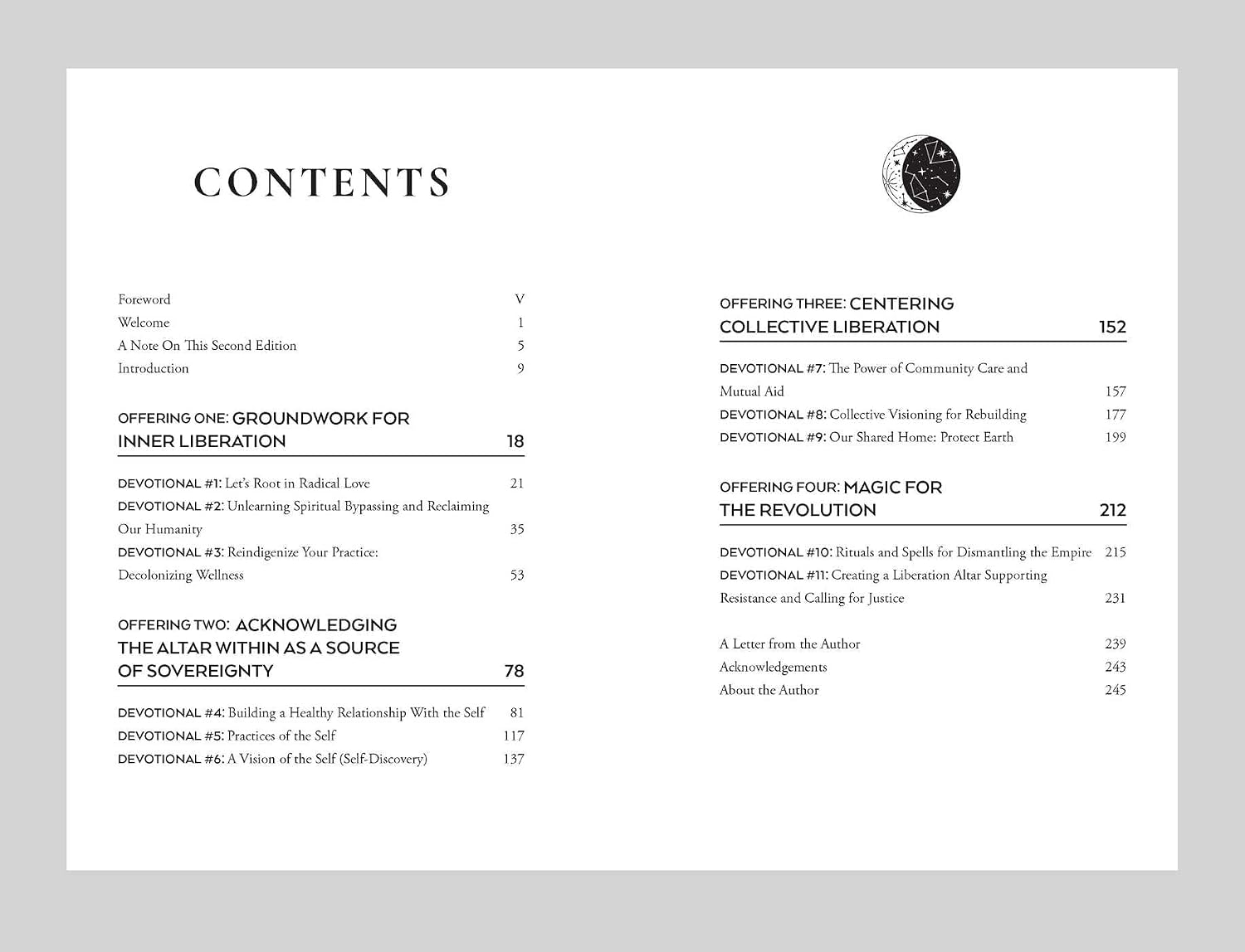 Table of contents for a book or document on a white background