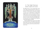 Card featuring 'The High Priestess' from a tarot deck with an illustration of a weeping willow and descriptive text.