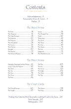 Table of contents page for a tarot book with chapter headings and page numbers.