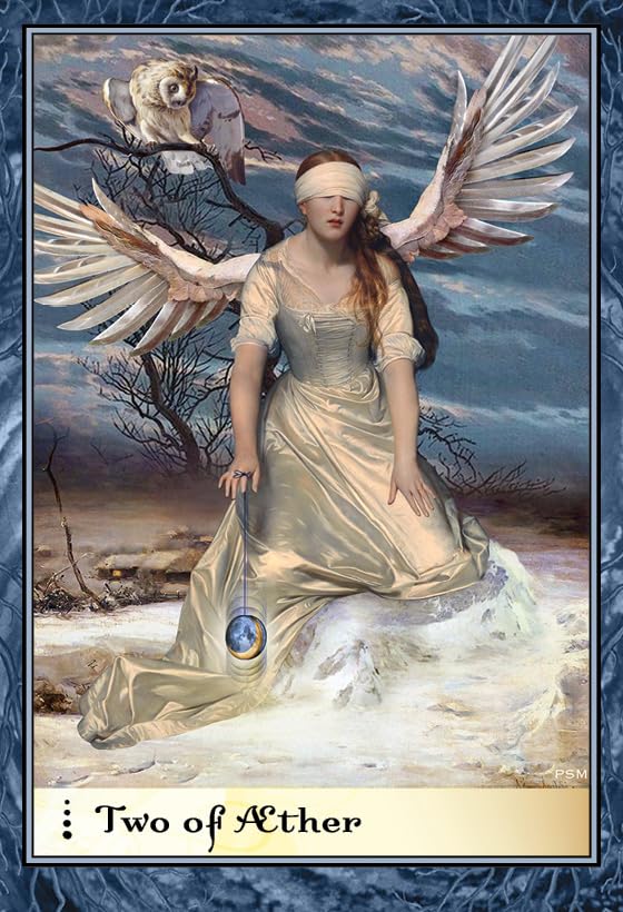 Card featuring a woman with wings and owls, titled 'Two of Ather'.