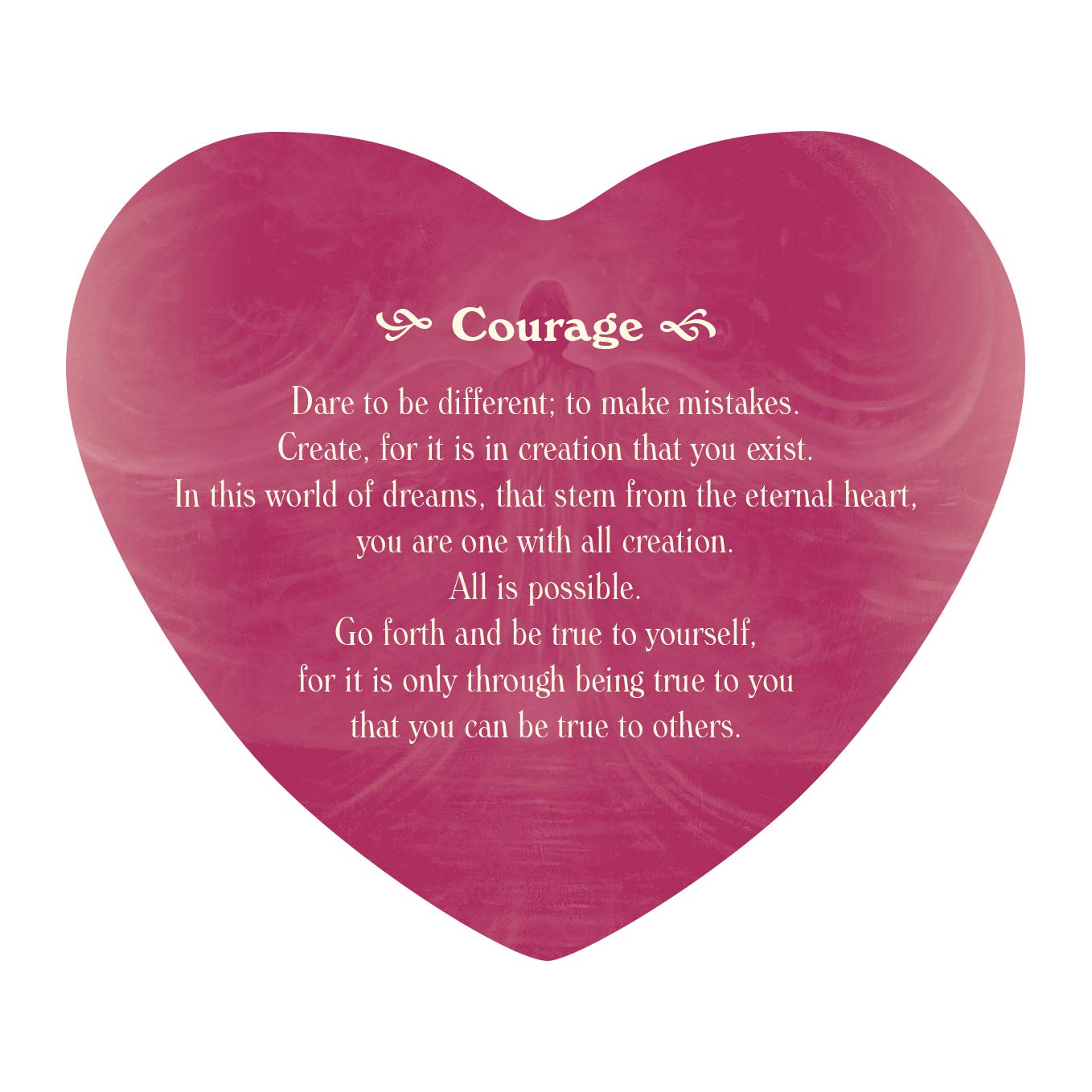 Pink heart-shaped card with motivational quote on a white background