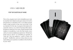Black tarot cards with one card lifted, text on a white background
